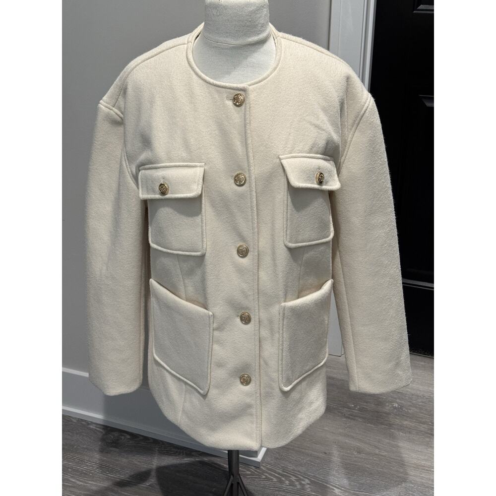 Rachel Zoe Womens Large Cream Luxury Button Down Coat Jacket NWT